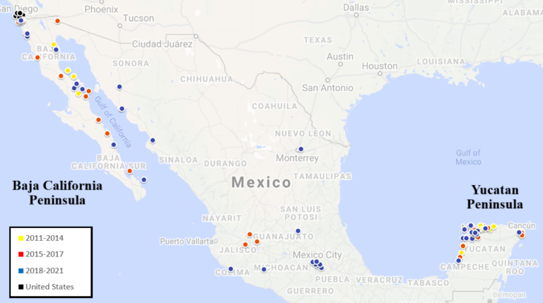 Sea cucumber seizures across Mexico, 2011–2021.